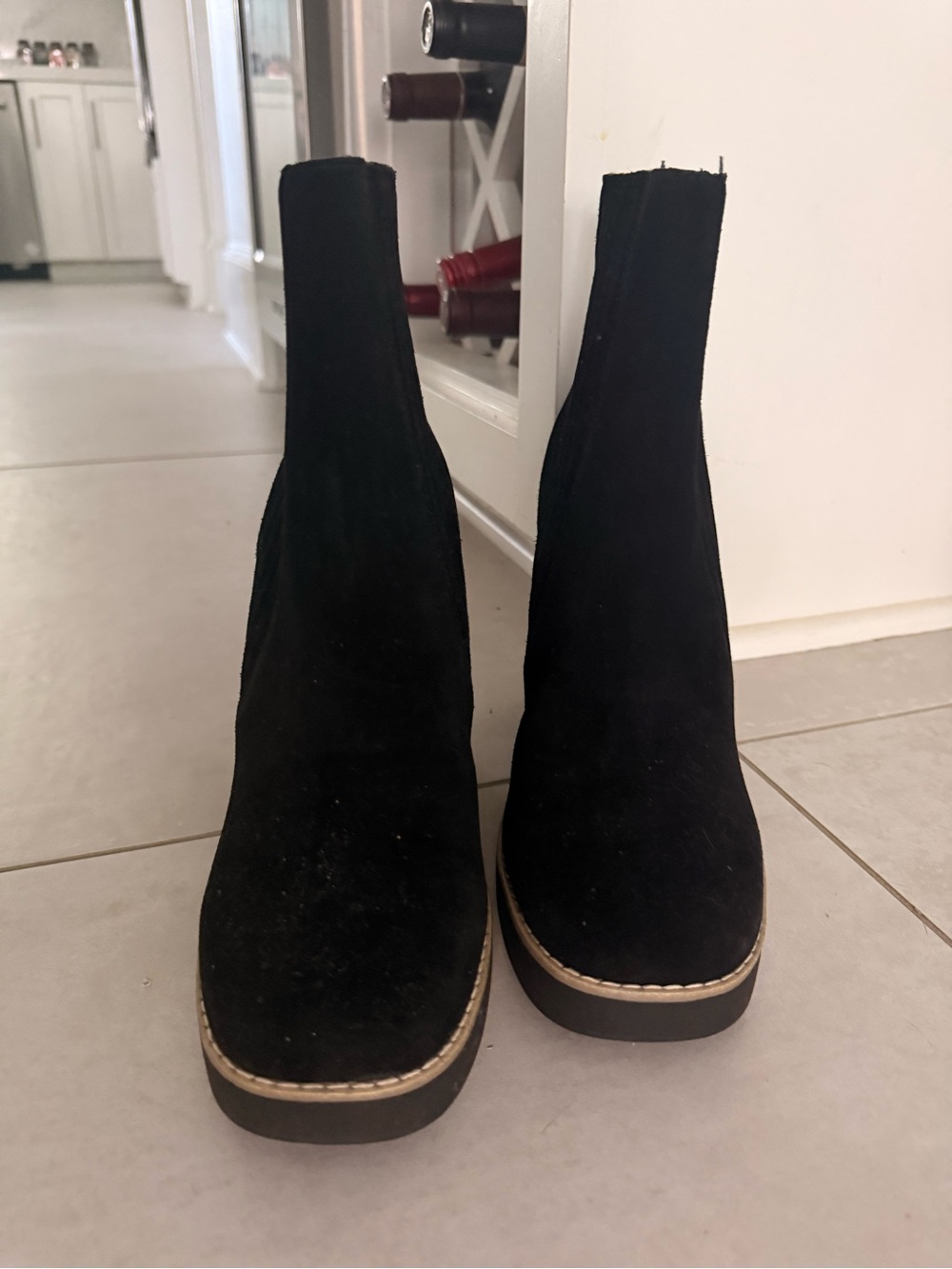 Steve Madden Black Suede Chelsea Platform Booties